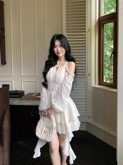 Off-Shoulder Sequin Sweet Retro Temperament Mini Party Dress YM2041