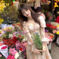 Women's square neck puff sleeve floral chiffon dress YM1508