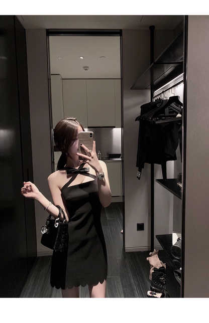 Sexy Mini Birthday Party Dress Off Shoulder Strap Short Black Women Dress YM2177