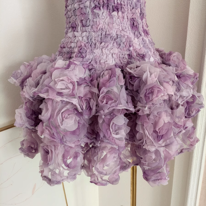 Chic Tulle Three-dimensional Flower Ruffled Party Dress Purple Birthday Outfits YM2096