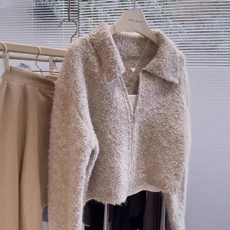 Lapel sweater women's short zipper knitted cardigan YM1888