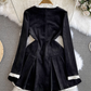 Long-sleeved stand-collar A-line corduroy dress YM911