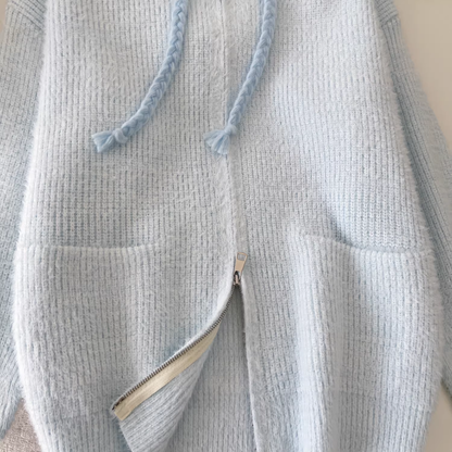 Sweet And Versatile Knitted Cardigan With Loose Hood And Zip-up Pockets YM2425