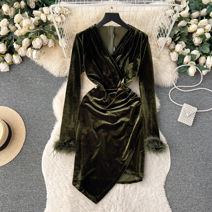 Sheath Velvet Short  Dress Vocation Dress YM635