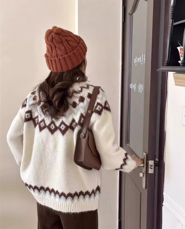 Retro Fair Isle Sweater Thick Pullover Knitwear YM2421
