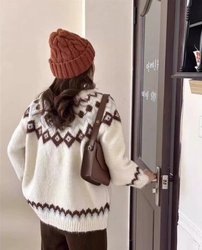 Retro Fair Isle Sweater Thick Pullover Knitwear YM2421