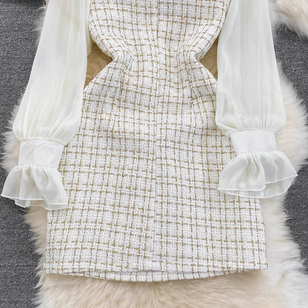 Stitching tweed waist A-line dress for women,vocation dress YM233, YM233