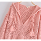 Hollow out design Pink Knitted Hooded Sweater, YM257