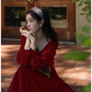 Retro red three quarter sleeve dress  YM1547