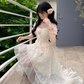 Classy Apricot Tulle Flower Ruffles Long Prom Dress Party Dress YM2051