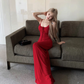 Sexy Straps Red Sheath Long Party Dress Birthday Outfits YM1825