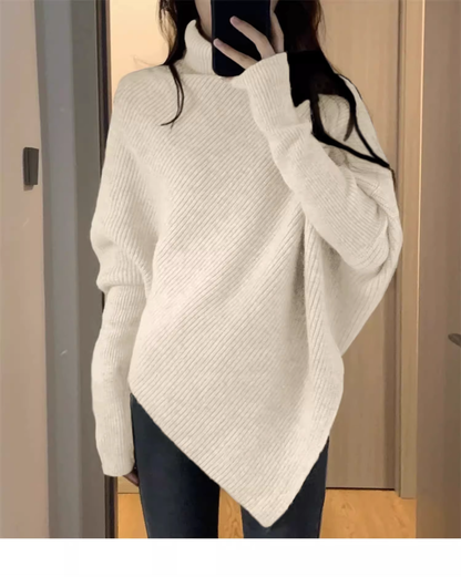 High-neck Irregular Sweater, Soft And Cozy Knit Sweater YM2399
