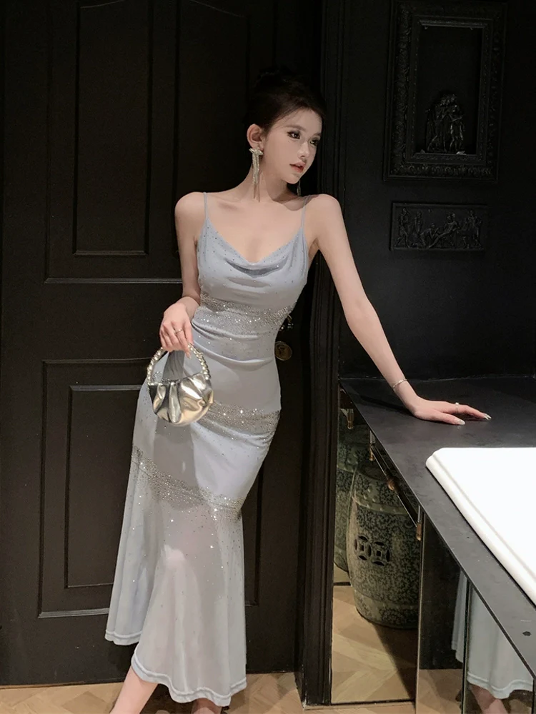 Charming Blue Straps Mermaid Dress Prom Dress YM1734