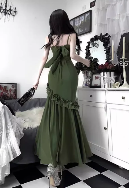Pretty Mermaid Green Long Ruffles Prom Dress YM1625