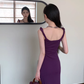 Simple Spaghetti Straps Purple Sheath Party Dress YM1773