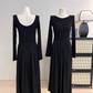 Hepburn Style Early Autumn New A-line Dress U-neck Black Birthday Outfits YM1774
