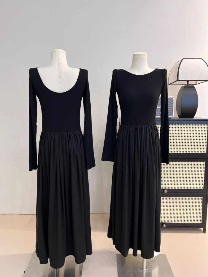 Hepburn Style Early Autumn New A-line Dress U-neck Black Birthday Outfits YM1774