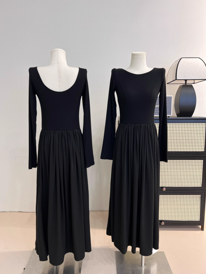 Hepburn Style Early Autumn New A-line Dress U-neck Black Birthday Outfits YM1774