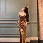 Gold Satin Date Night Dress Long Prom Dress Birthday Outfits YM1605