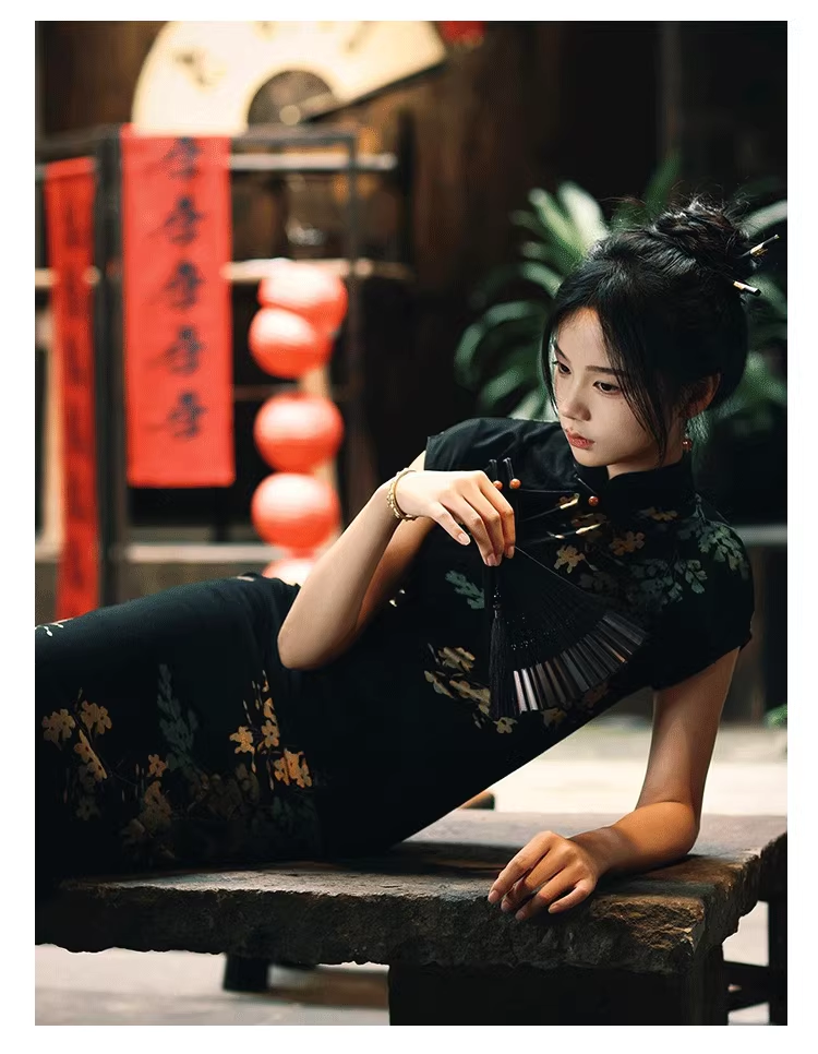 New Chinese Style Retro Printed Prom Dress Improved Cheongsam Dress YM1657