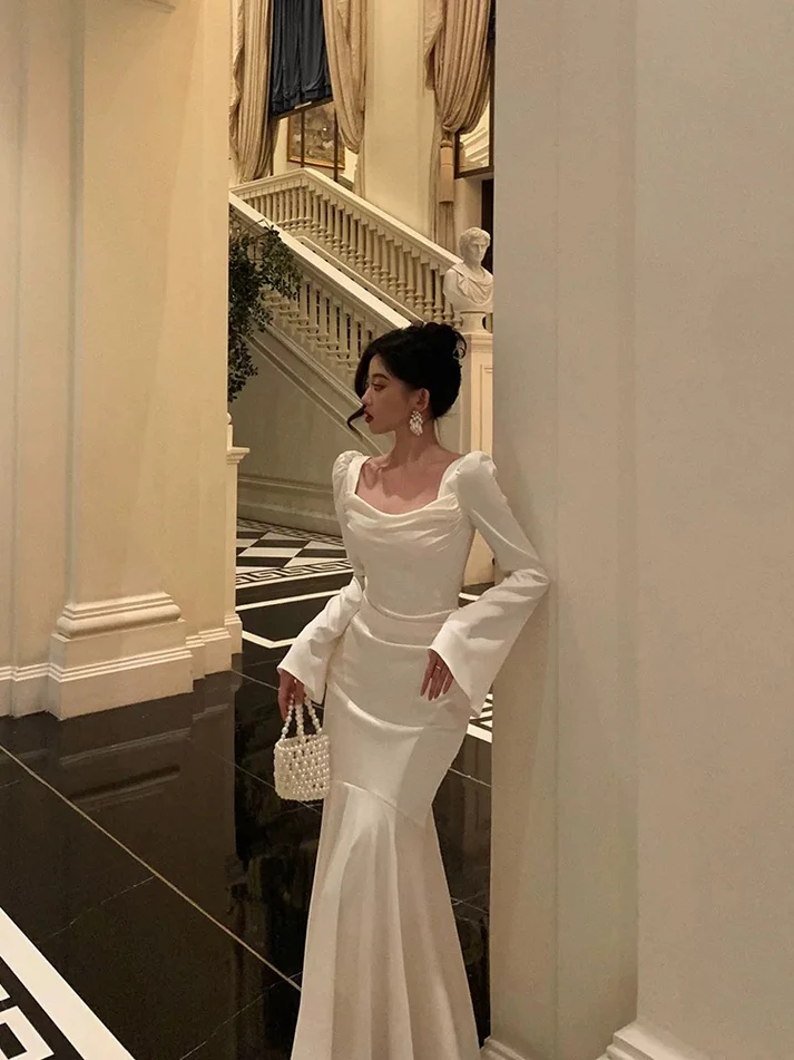 Sexy French Ivory Long Prom Dress Birthday Dress YM1595