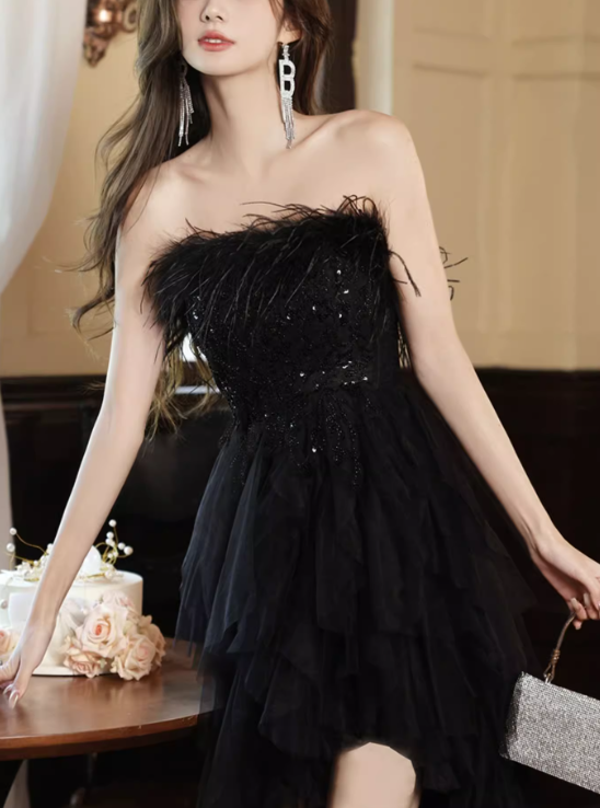 Black Strapless Prom Dress New Birthday Outfits YM1611
