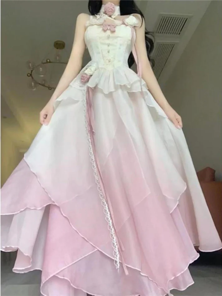 Fairy Ombre Pink Chiffon Dress Prom Dress Birthday Outfits  YM1730