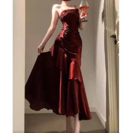 Burgundy Mermaid Spaghetti Straps Prom Dress YM1601