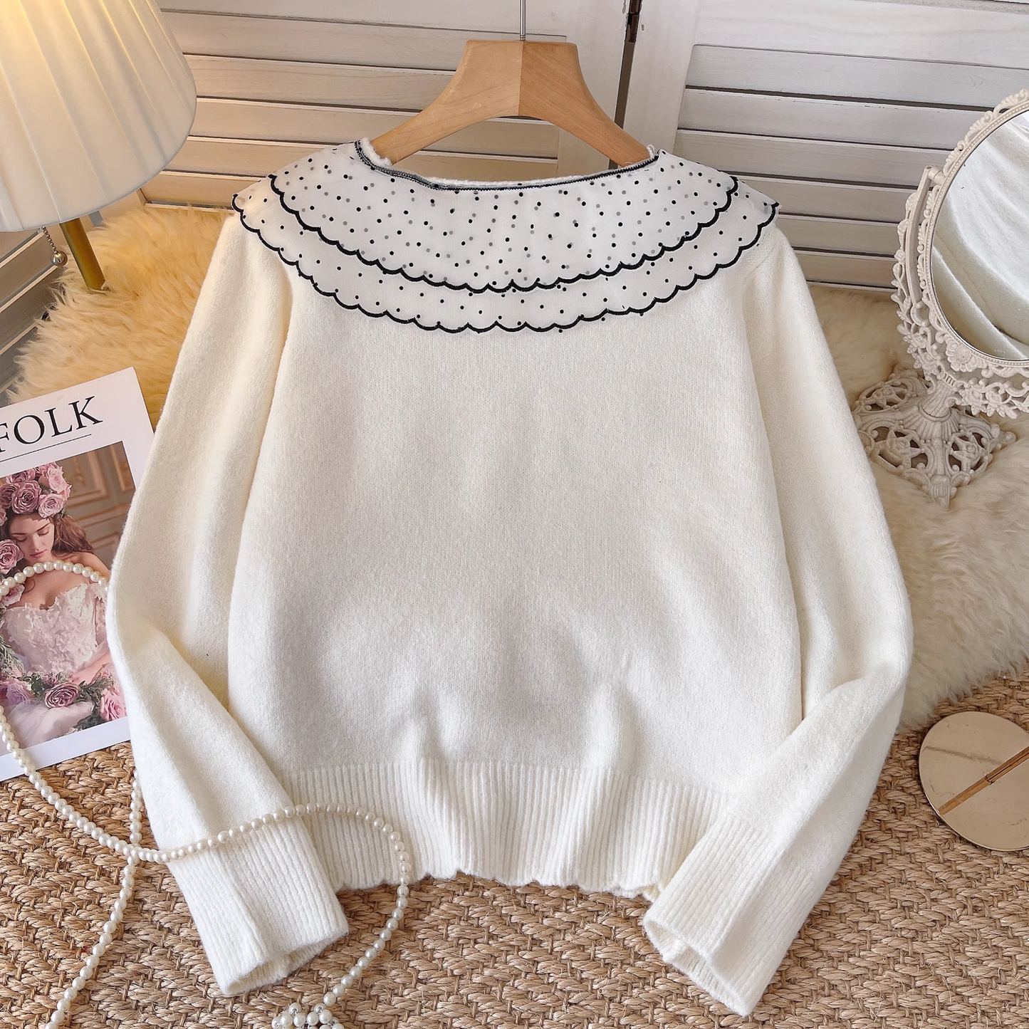 Sweet Cardigan Sweater Doll Collar Lace Butterfly Knitted YM1686