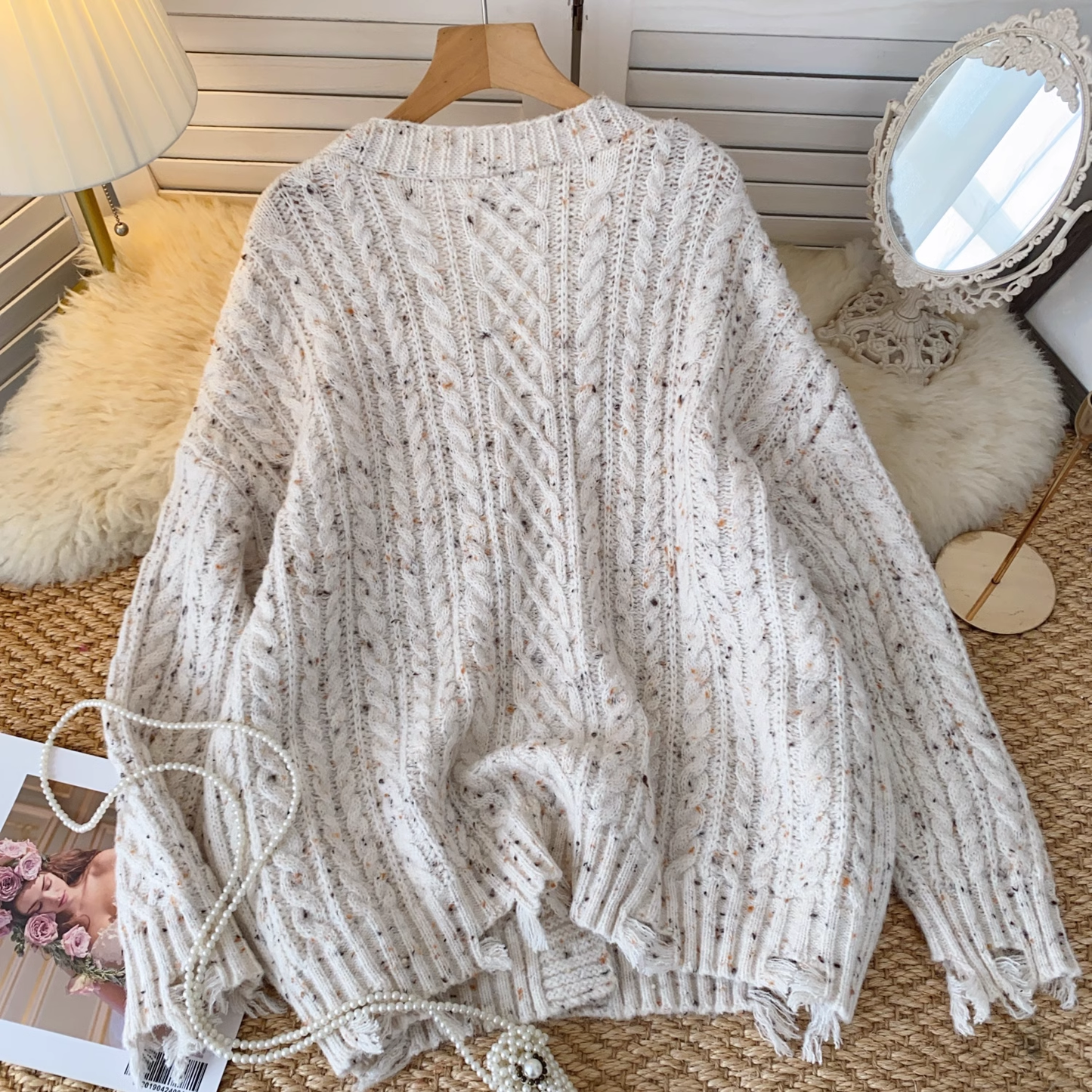 Lazy style sweater coat women autumn all-match cable knitted cardigan YM1584