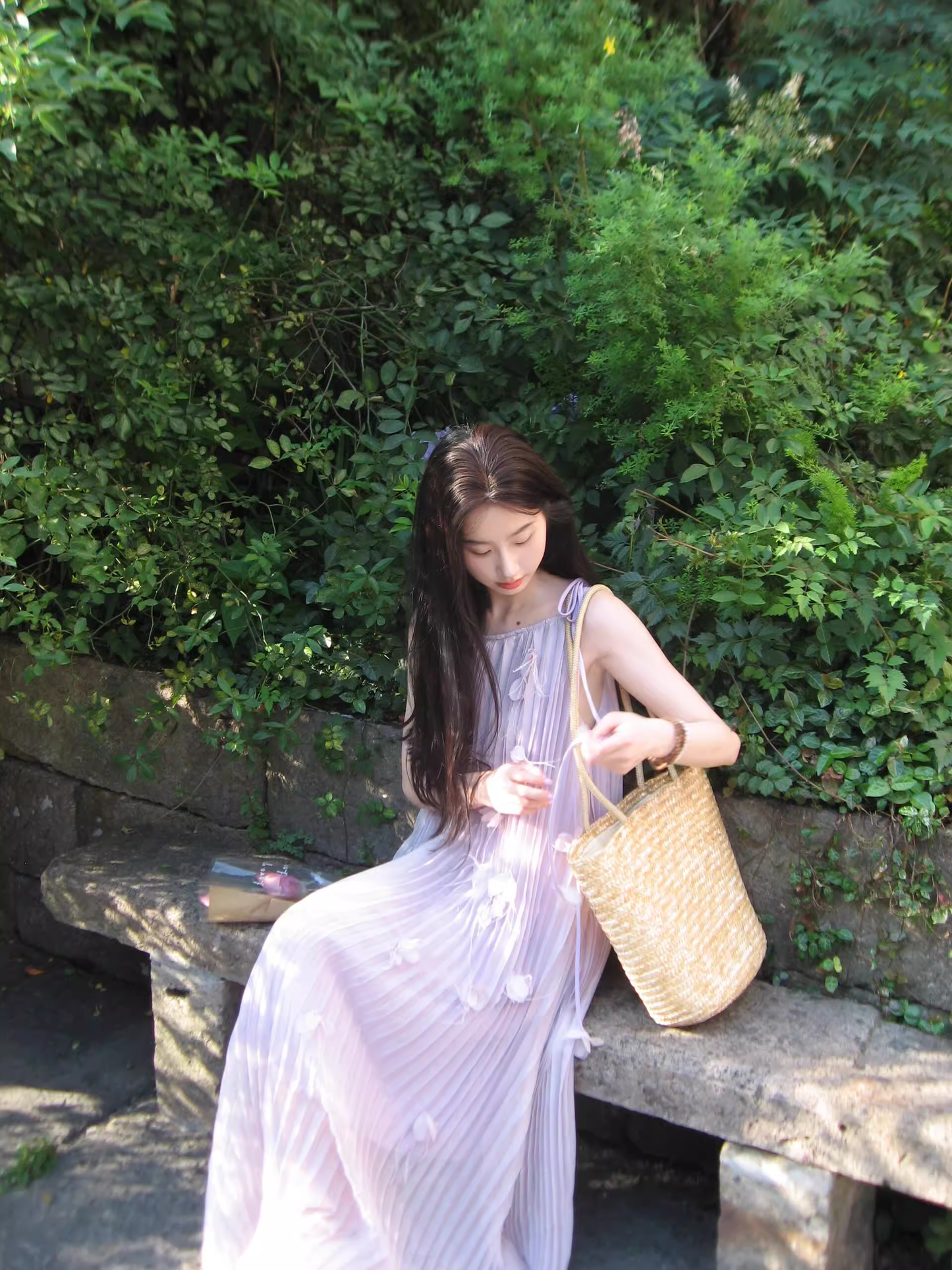 Gentle Style Long Dress Straps Three-Dimensional Flower Fairy Purple Prom Dress YM1656