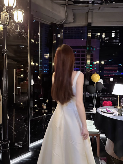 A Line Suspender Dress White Birthday Dress YM1654