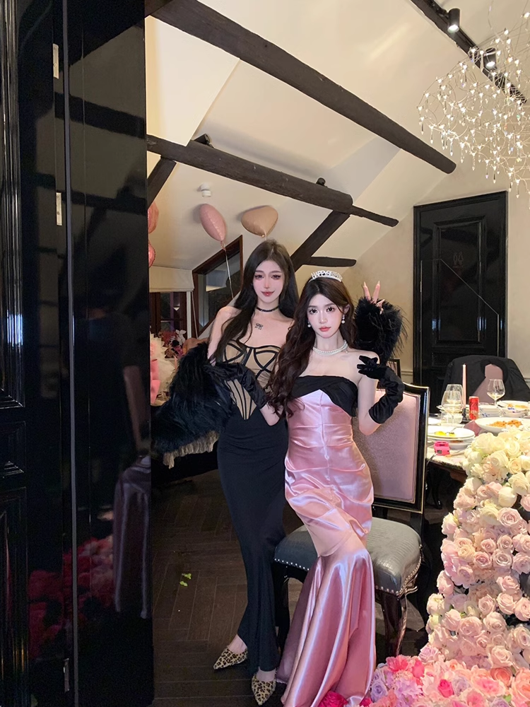 Birthday Party Dress Sexy Strapless Pink Mermaid Prom Dress YM1658