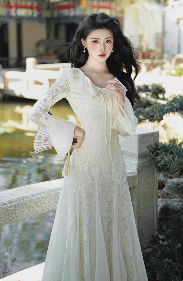 Classy V-Neck Lace Mermaid Party Dress Gentle Birthday Outfits YM1680
