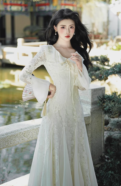 Classy V-Neck Lace Mermaid Party Dress Gentle Birthday Outfits YM1680