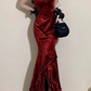 Vintage Mermaid Irregular Ruffled Burgundy Birthday Party Dress YM1603