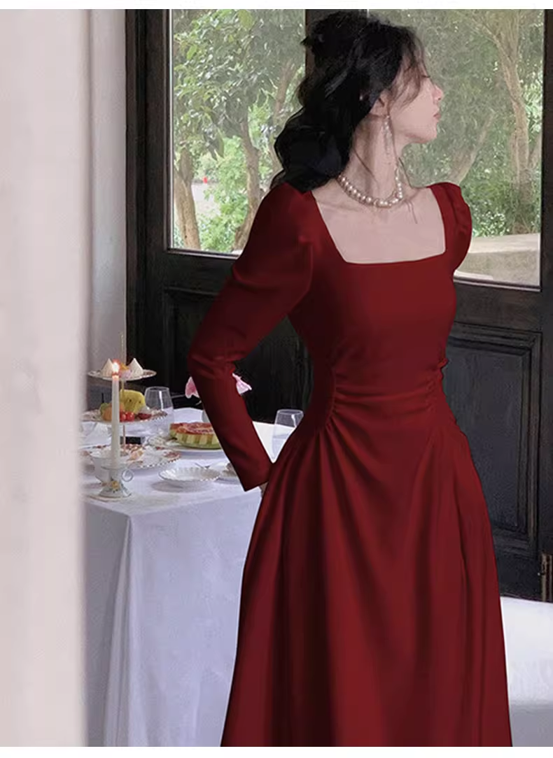 Elegant Red Long Sleeves A Line Party Dress YM1662
