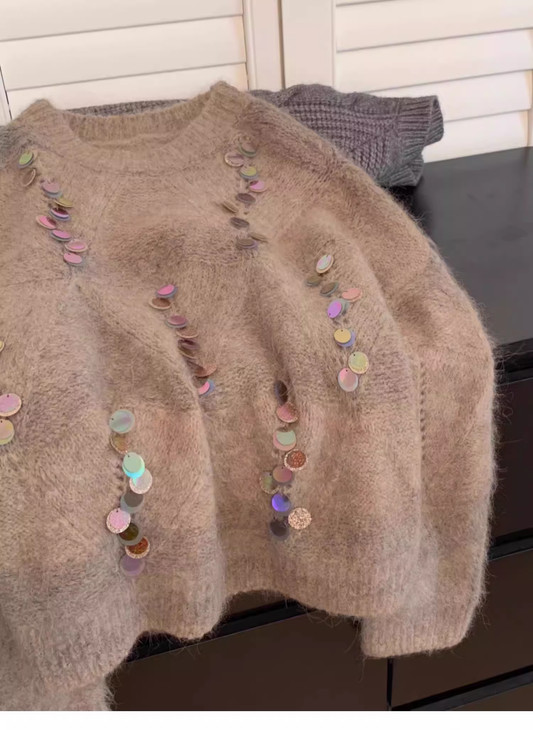 Heavy sequin pullover sweater women's autumn and winter knitted sweater YM1581