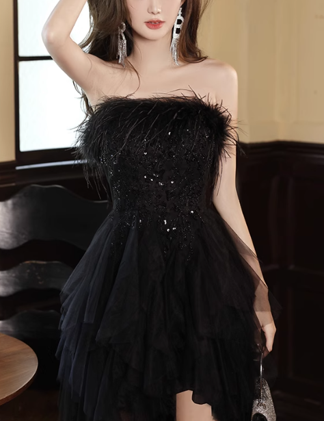Black Strapless Prom Dress New Birthday Outfits YM1611