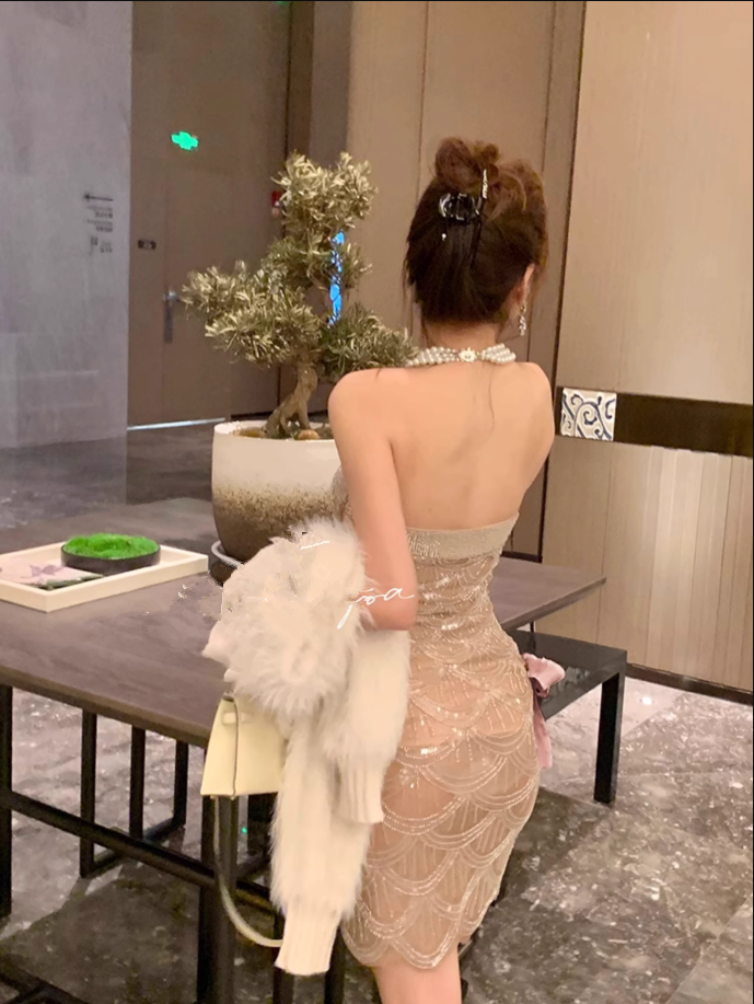 Sexy Sequin Strapless Short Dress Birthday Dress YM1713
