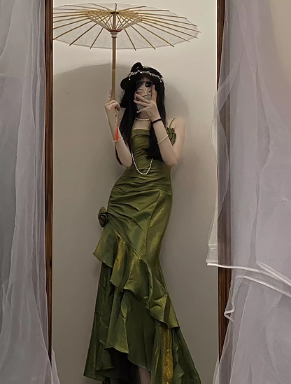 Beautiful Green Mermaid Straps Party Dress French Dress YM1653