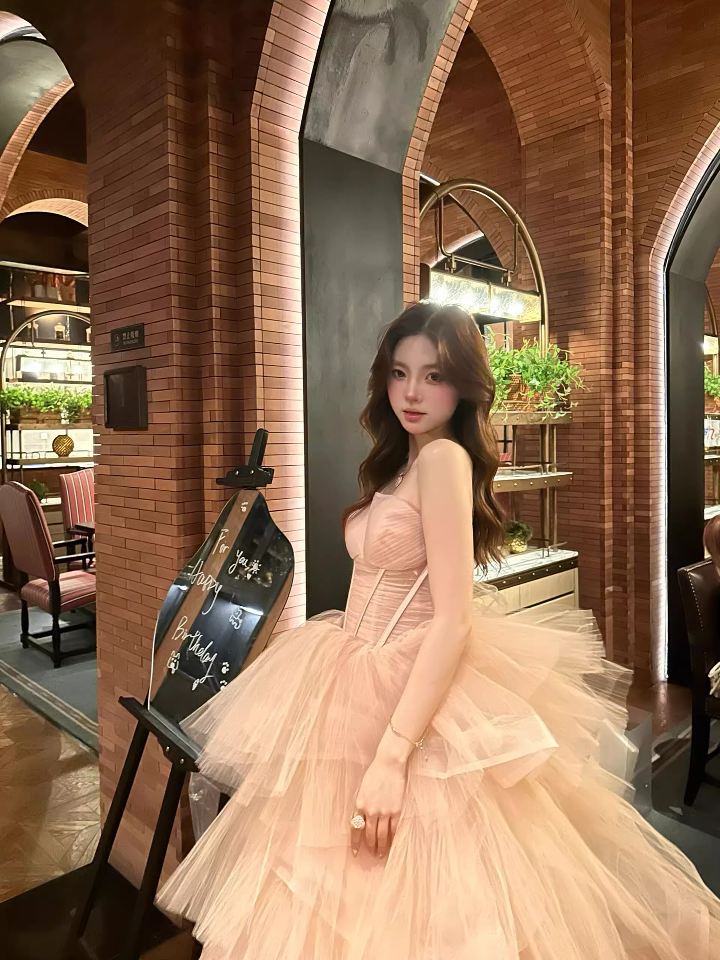 Strapless Dress Evening Dress Pink Super Fairy Light Tulle Birthday Dress Princess Gown YM1635