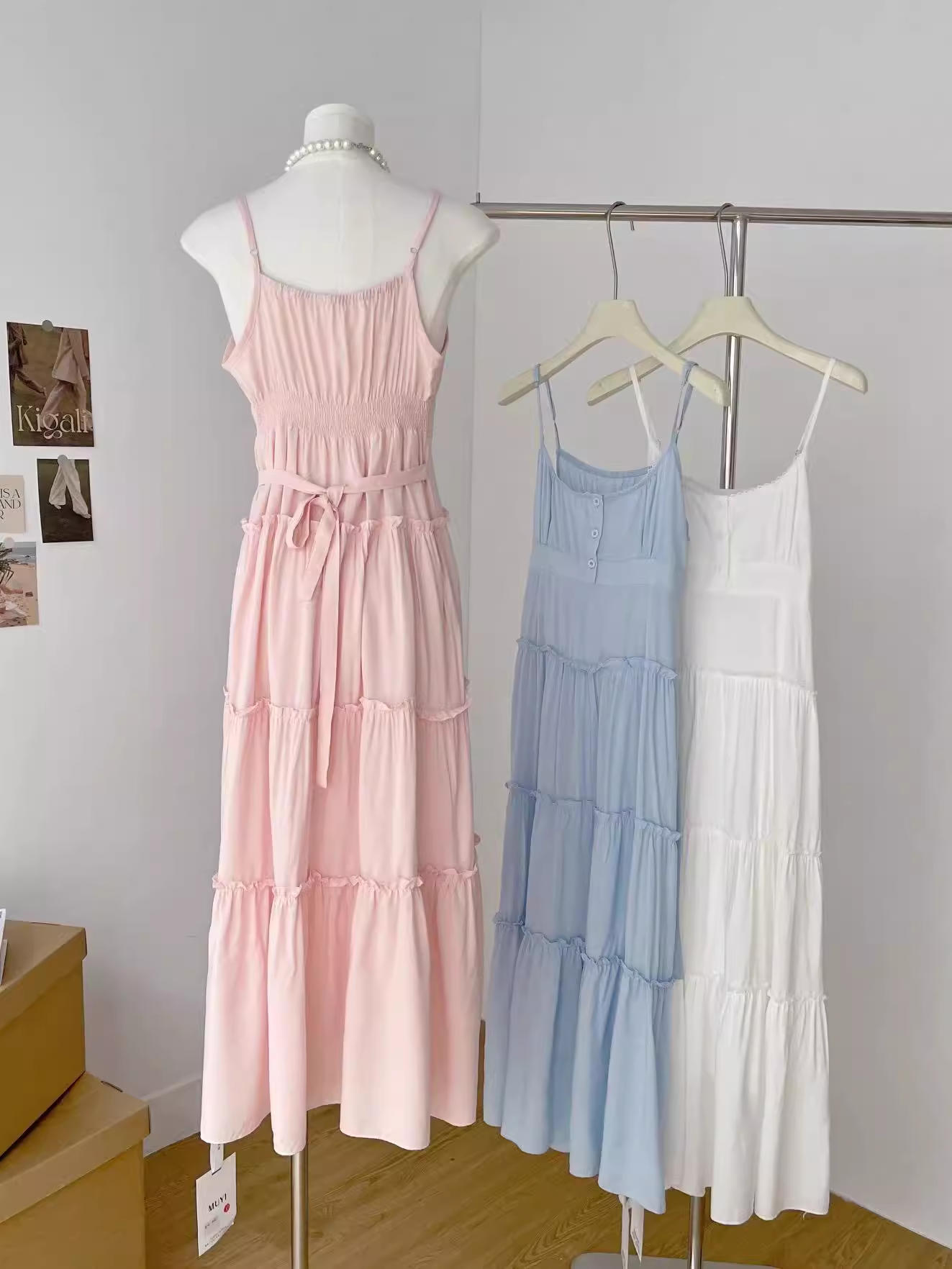 New Style Waist Tea Break French Holiday Pink Long Dress YM1780