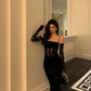 Sexy Lace Black Velvet Mermaid Prom Dress YM1589