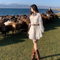 White Long Sleeves Short Dress For Women  YM1745