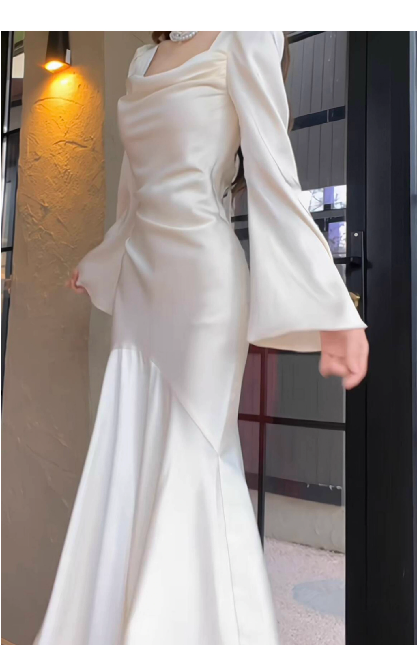 Elegant Mermaid Prom Dress Satin White Long Evening Dress YM1702