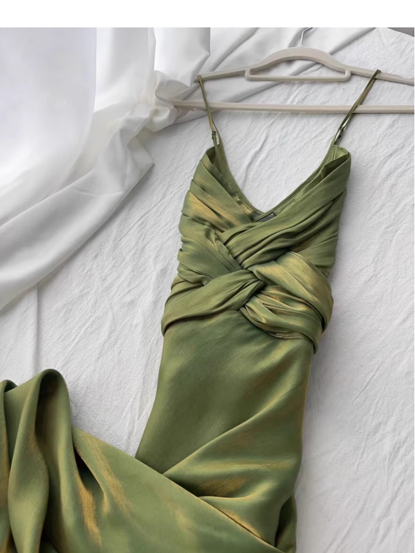 Green Suspender Evening Dress French Style Slim Green Party Dress YM1695