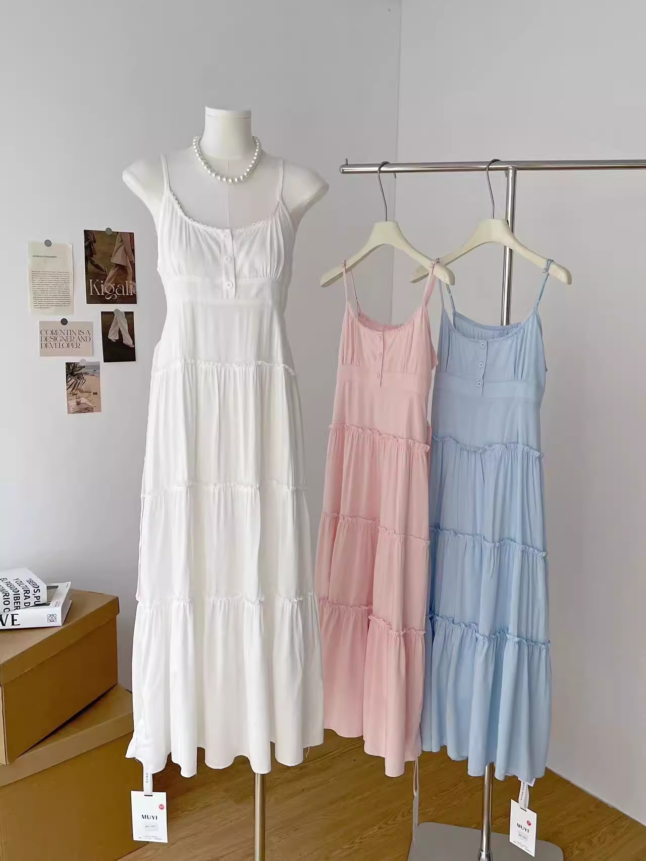 New Style Waist Tea Break French Holiday Pink Long Dress YM1780