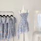 Chiffon Floral Dress New Style Seaside Holiday Irregular Dress Blue Mini Party Dress YM1791