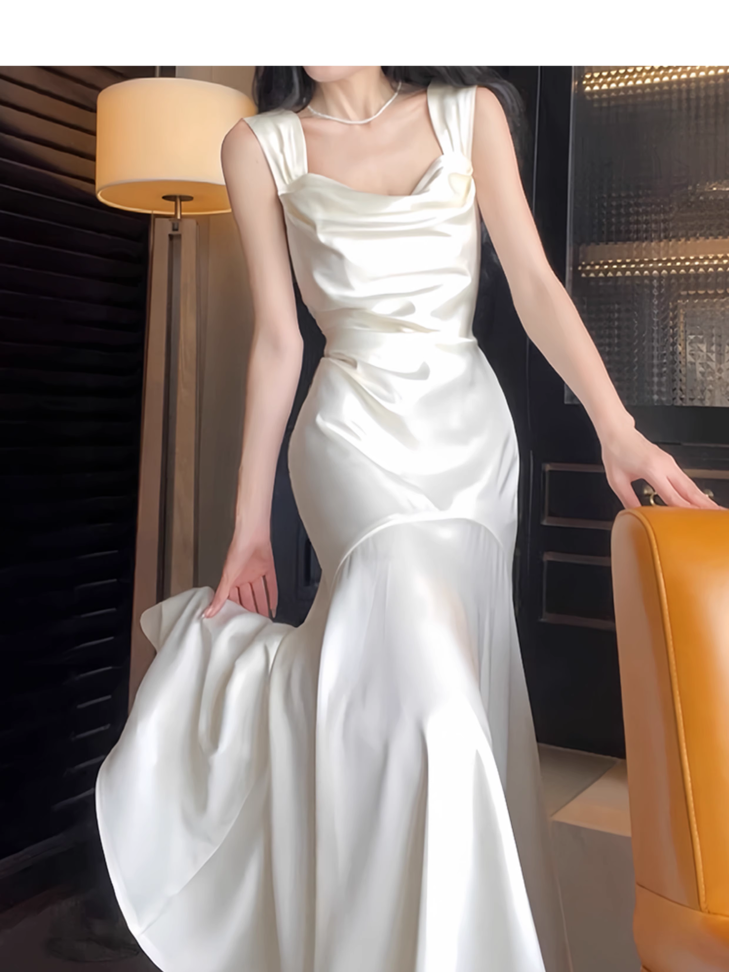 Elegant Mermaid Prom Dress Satin White Long Evening Dress YM1702